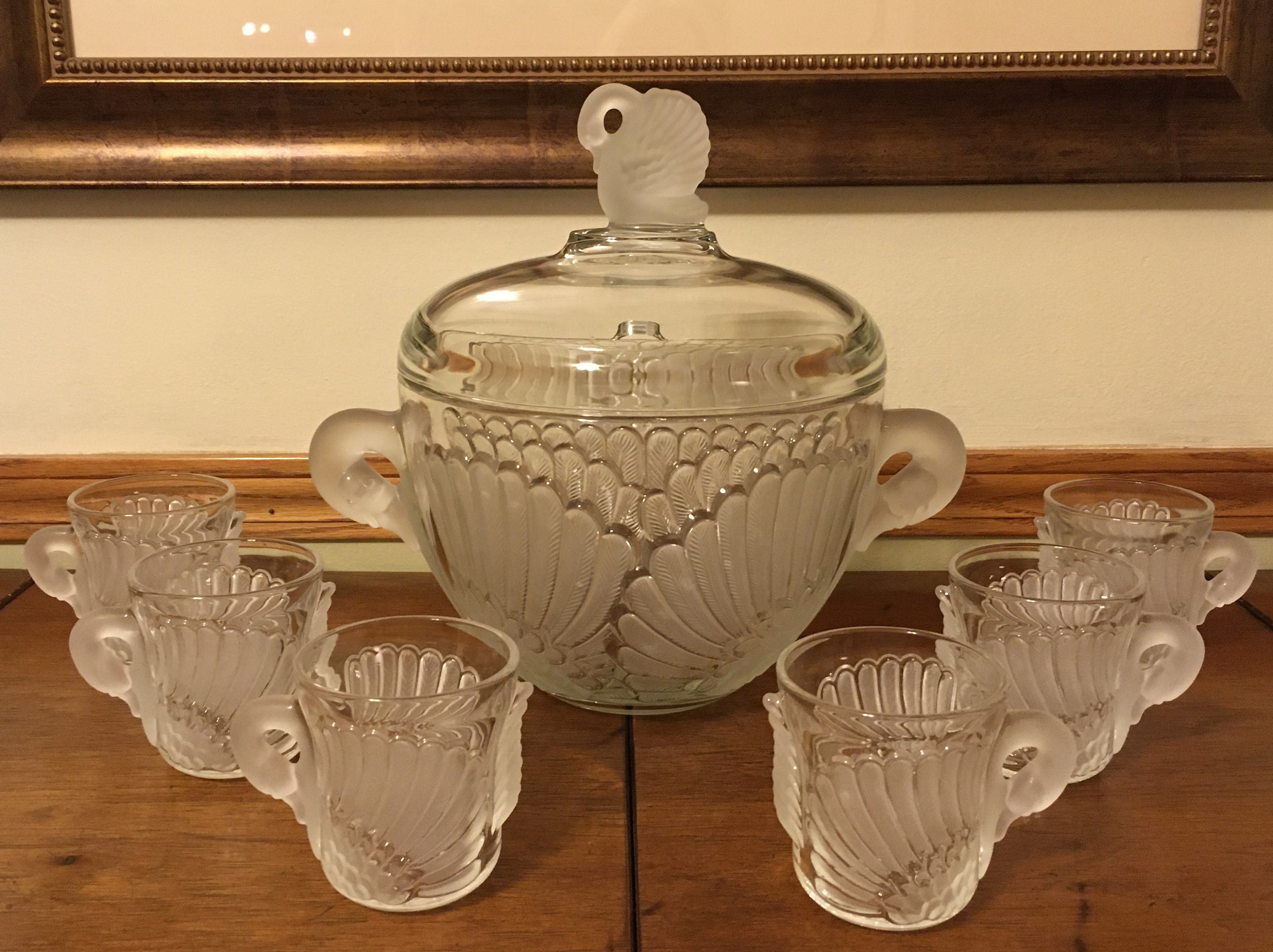 Original Walther glass punch bowl set swan bowl with tureen Etsy