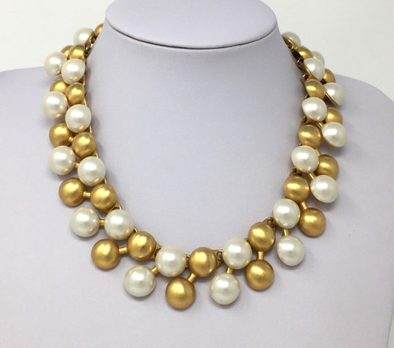 Vintage Anne Klein pearl link choker necklace, ch… - image 1