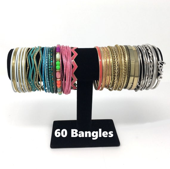 60 vintage to mod bangles, stackable bracelet lot… - image 1
