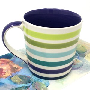 Vintage Crate and Barrel Coffee Mug, Mid Century Striped Styling, Soup Bowl  in Navy Blue, Green, White, Cool Color Tones - Etsy