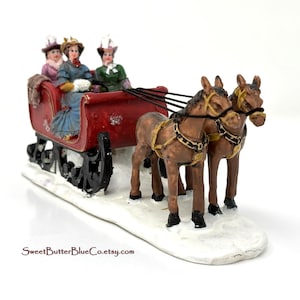 Vintage 1990s Horse Drawn Sleigh from Canterbury Lane, miniature Christmas village figurine model 1153853 festive miniature buggy holiday