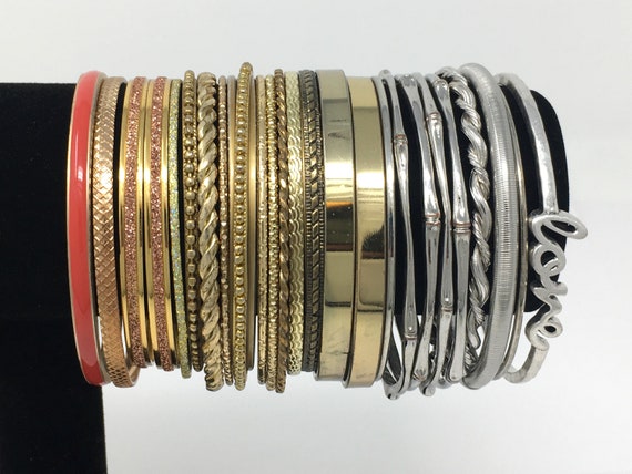 60 vintage to mod bangles, stackable bracelet lot… - image 3