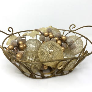 Vintage Gold Enamel Wire Basket: Curlicue Metal Decor