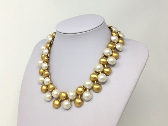 Vintage Anne Klein pearl link choker necklace, ch… - image 3