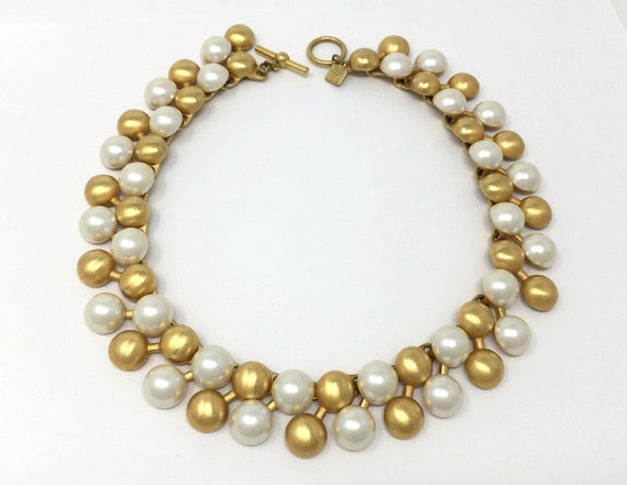 Vintage Anne Klein pearl link choker necklace, ch… - image 4