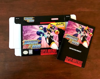 Super Nintendo SNES MEGAMAN & and BASS Custom box and Manual combo