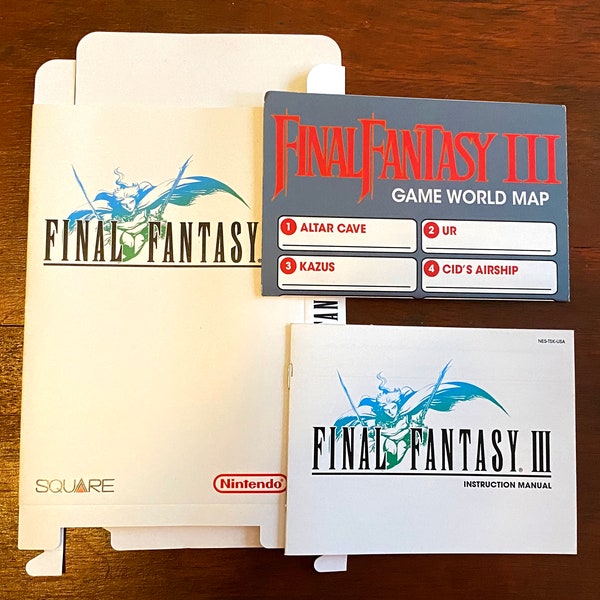 Nintendo NES Final Fantasy III 3 Custom box, Manual, and Map combo