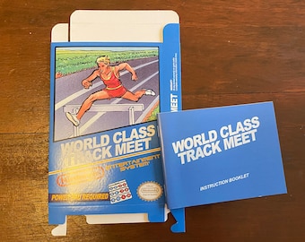 Nintendo NES World Class Track Meet scatola personalizzata e manuale combo
