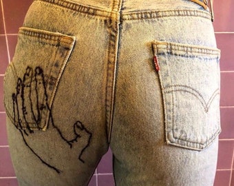 Upcycled Hand Embroidered Vintage Levis 501's