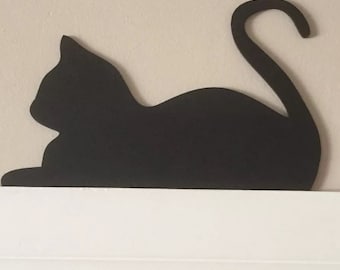 Handmade Sleeping Cat Door Topper, Black Silhouette MDF