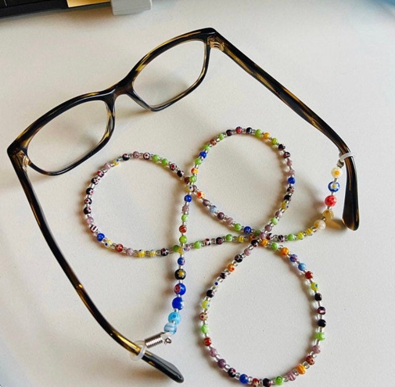 Glasses Spectacle Chain cord lanyard Handmade Multi coloured 4mm Millefiori Beads image 3