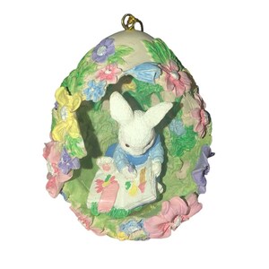 Vintage Easter Bunny Coloring Book Ornament Egg Tree Springtime Floral Flowers Seasonal Holiday Spring Bunny Ornament  Shelf Sitter