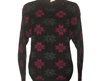 The WOOLRICH Woman Sz L Gray Green Red Blue Purple 100% Wool 2 Button Sweater Vintage Sweater Clothing Long Sleeves