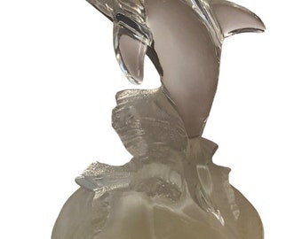 Vintage CRISTAL D’ARQUES Clear Dolphin 24% Lead Crystal Statuette Figurine Figure Decor Decoration