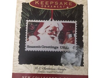 Vintage HALLMARK KEEPSAKE '93 U.S. Christmas Stamps Santa Claus Metal Ornament Xmas Holiday