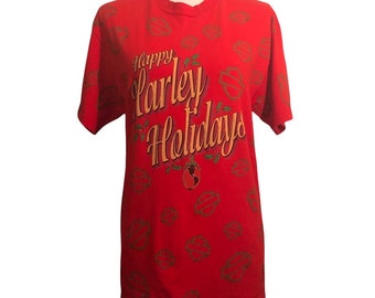 Vintage HARLEY DAVIDSON Sz M San Diego CA. Single Stitch Xmas Christmas T-Shirt