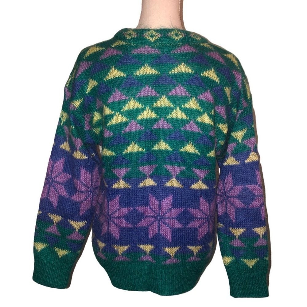 Vintage GALLAGHER Sz L Women's Green, Purple, Yellow & Blue Mohair