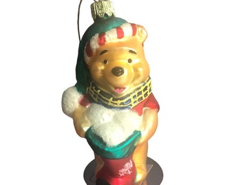 Vintage 2002 DISNEY "Winnie the Pooh" Handcrafted Glass Christmas Xmas Tree Ornament Handblown Mercury Glass Pooh Stocking Vintage Ornament