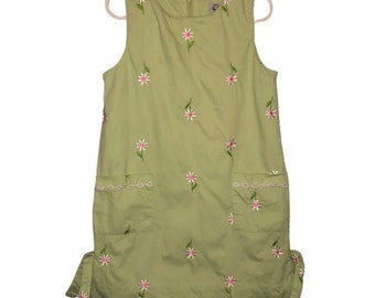 Vintage LILLY PULITZER Sz 6 Girls 100% Cotton Lt. Green Daisy Sleeveless Dress Little Girl Childrens Jumper Flowers Floral