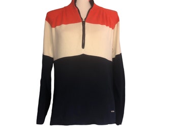 Vintage LRL Lauren Sports Ralph Lauren Sz XL Women's Color Blocked Zip Up Sweater Women's 1/2 Zip Navy Cream & Orange