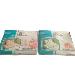 Vintage J.C Penney Rosa Blommigt Trädlakan Dubbelsäng Muslin NIP Nytt i förpackning J. C. Penneys Trädlakan Trädlakan 70-tal