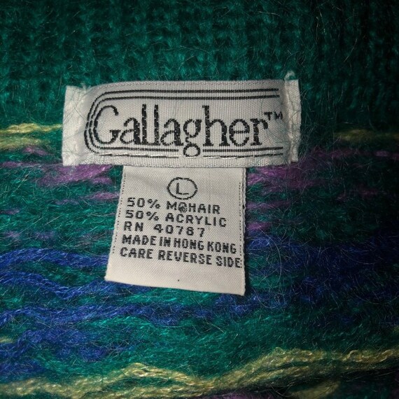 Vintage GALLAGHER Sz L Women's Green, Purple, Yellow & Blue Mohair