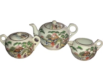 Teiera e lattiera da geisha giapponese vintage in porcellana dipinta a mano, 5 pezzi, decorazioni decorative per tè e caffè