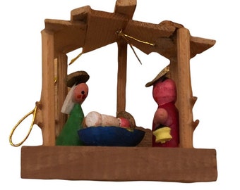 Vintage Wood Christmas Tree Ornament Manger Nativity Scene Jesus Mary Joseph Xmas Bible Bethlehem Holiday Holy Night Silent Night Star