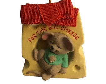 Vintage '91 HALLMARK KEEPSAKE "The Big Cheese" Mouse Xmas Christmas Ornament Tree 1991