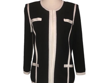 EXCLUSIVELY MISOOK Sz S Women's Black & Cream Classic Knit Jacket Long Sleeves Vintage