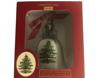 SPODE Christmas Tree Bell Ceramic Teddy Bear Annual Ornament 2021 w/Box Holiday Vintage Xmas Holiday Seasonal
