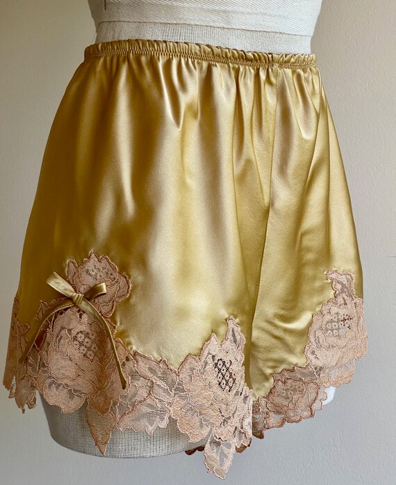 French Knickers S in Gold Silk With Blush Lace Silk | Etsy