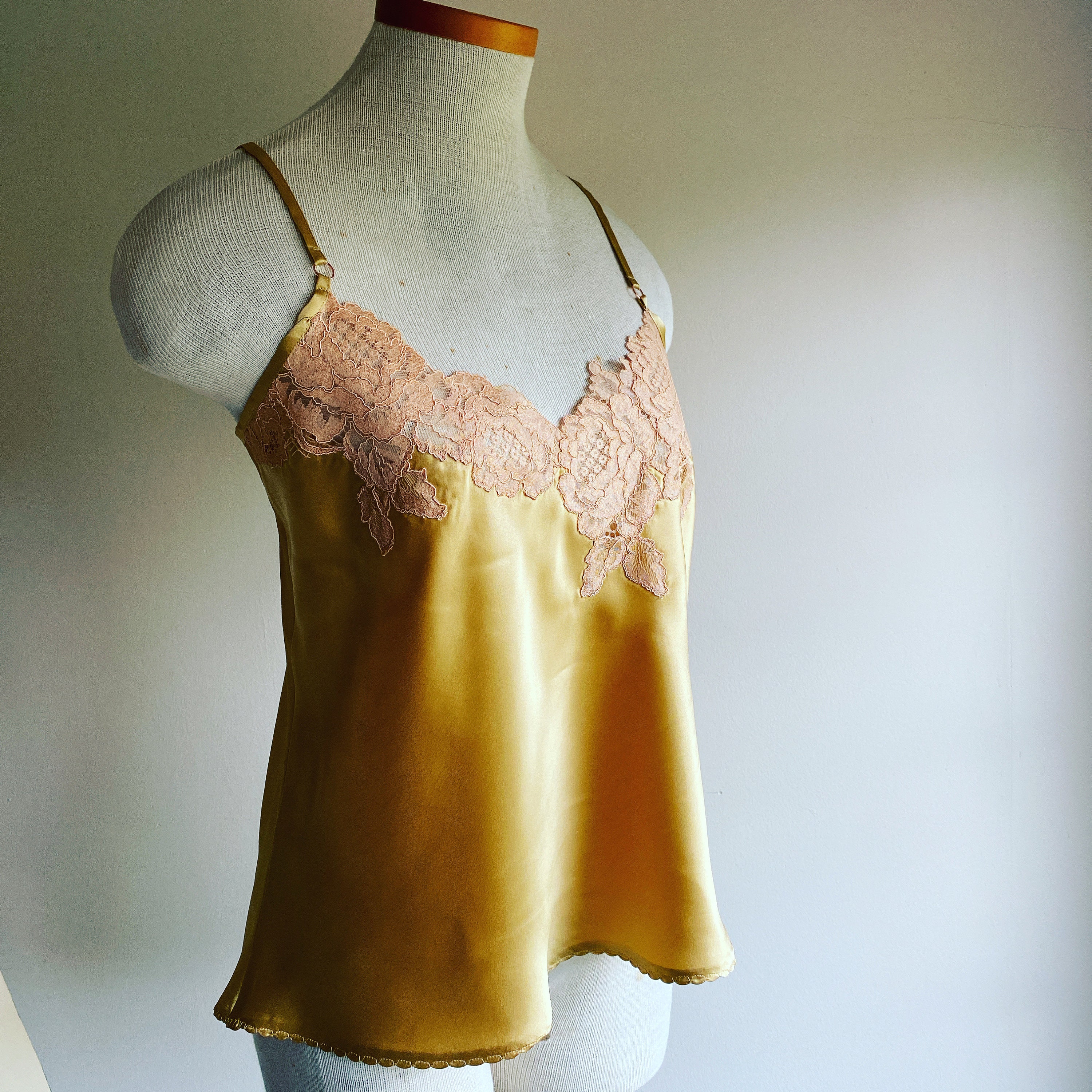 Silk Camisole in Gold with Blush Lace Silk Cami Gold Silk Etsy