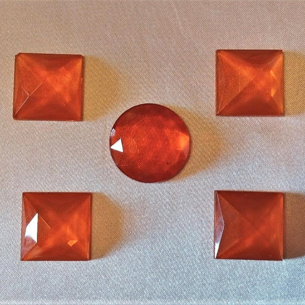 5 Piece Set Of Orange Faceted Jewels For Stained Glass