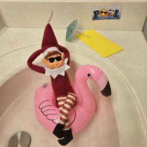 Elf Flamingo Floatie Prop Set: Christmas Vacation Scene