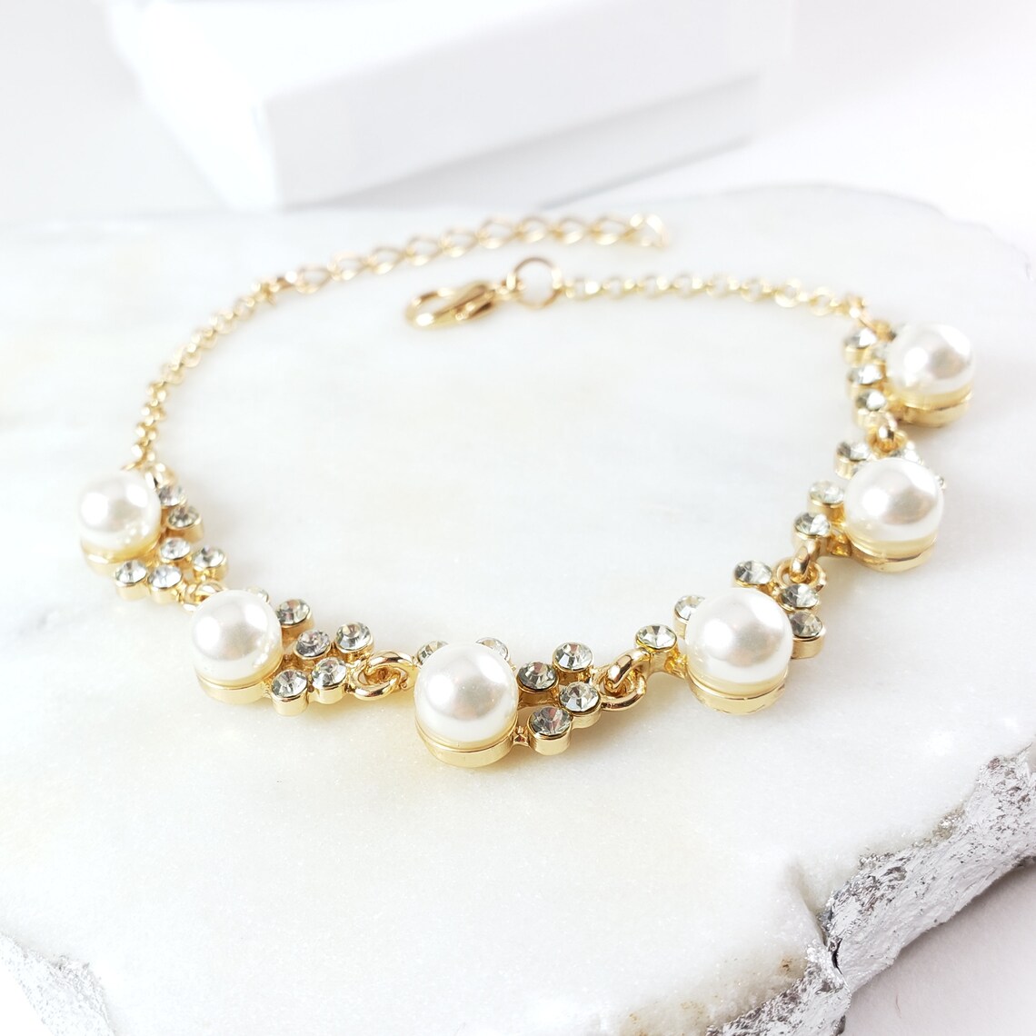 Pearl Charm Bracelet with Crystal Gemstones Vintage Pearl Etsy