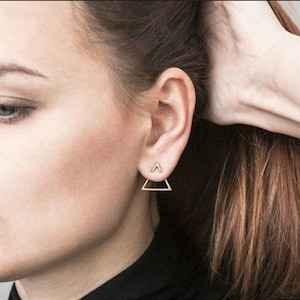 Triangle Earrings Hoop Geometric Stud Earrings, Double Sided Earrings, Ear Jacket Modern Earrings, Minimalist Jewelry