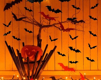 Halloween Black Bats Wall Decor Hanging, PVC Cut-outs, Set of 12