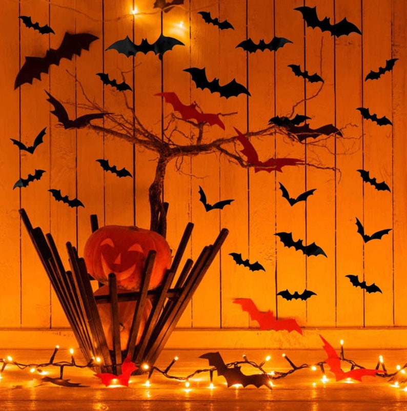 Halloween Black Bats Wall Decor Hanging PVC Cutouts Set of Etsy