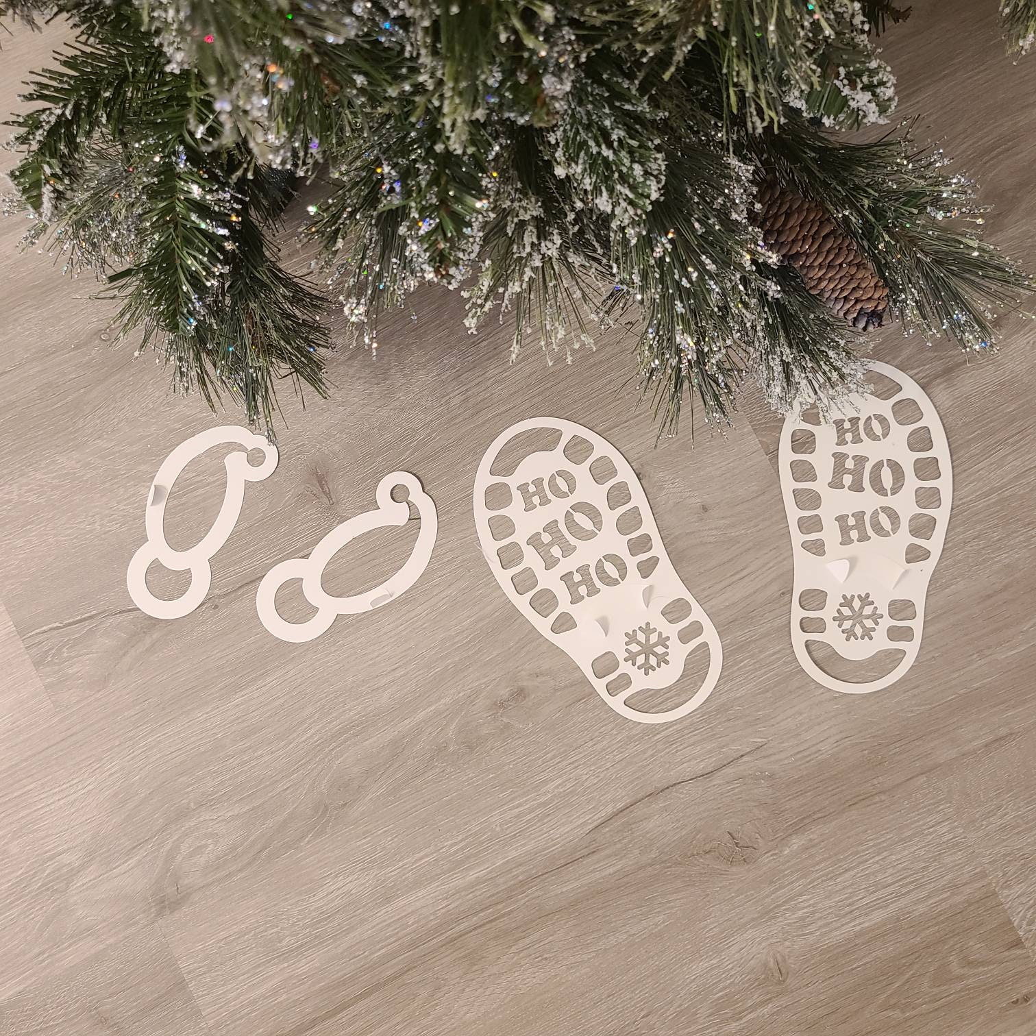 Cholemy 12 Sheets Christmas Large Santa Footprints for Floor Santa Claus  Boot Stencil Santa Footprint Snowflake Stencils Christmas Floor Templates