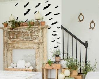 Halloween Black Bats Wall Decor Hanging, Card Stock Cut-outs, Set of 33, Set of 16