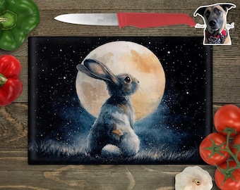 Personalised Nighttime Bunny Glass Cutting Boards
