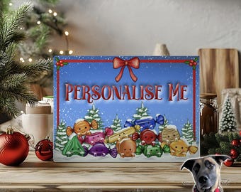Personalised Christmas chocolate buddies Glass Chopping Board - 2 sizes