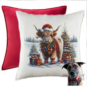 Cojín navideño de vaca de las Tierras Altas