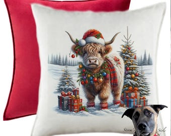 Highland Cow Christmas Cushion