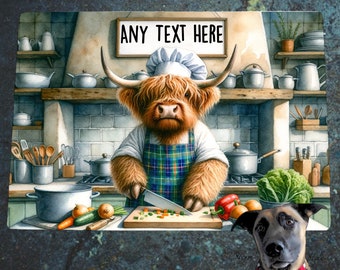 Taglieri in vetro personalizzati Highland Cow Chef - Design maschile e femminile