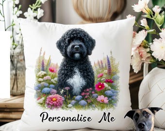 Portuguese Water Dog Cushion - Personalised with name/phrase - 33 designs