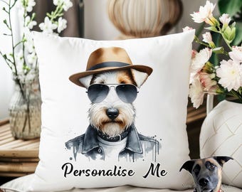 Wire Haired Fox Terrier Cushion - Personalised with name/phrase - 64 designs