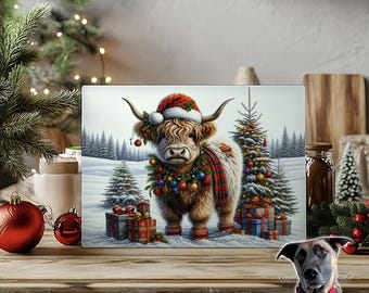 Highland Cow Christmas Glass Chopping Board - 2 sizes