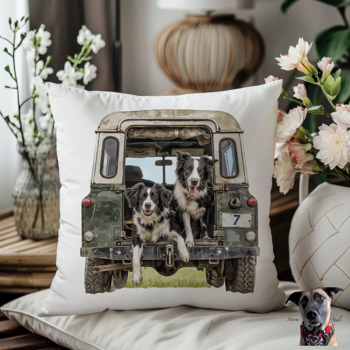 Dog Land Rover Cushion -Beagle-Border Collie -Border Terrier-Cockapoo-Cocker-Doberman-GSD-Greyhound-Jack Russell-Labrador-Rottweiler-Spaniel